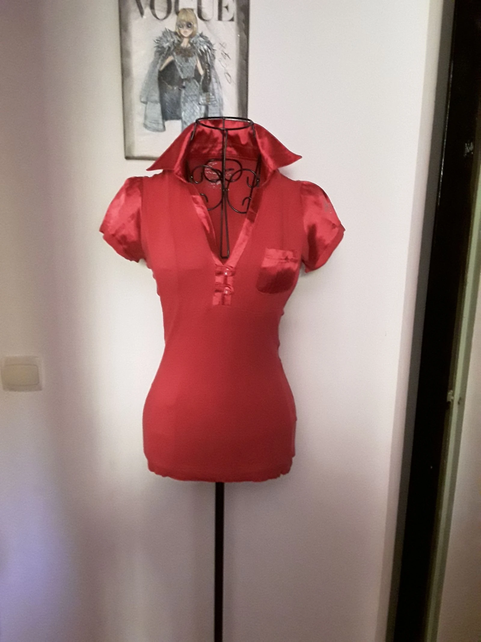 Chemise vintage manches courtes col satiné 